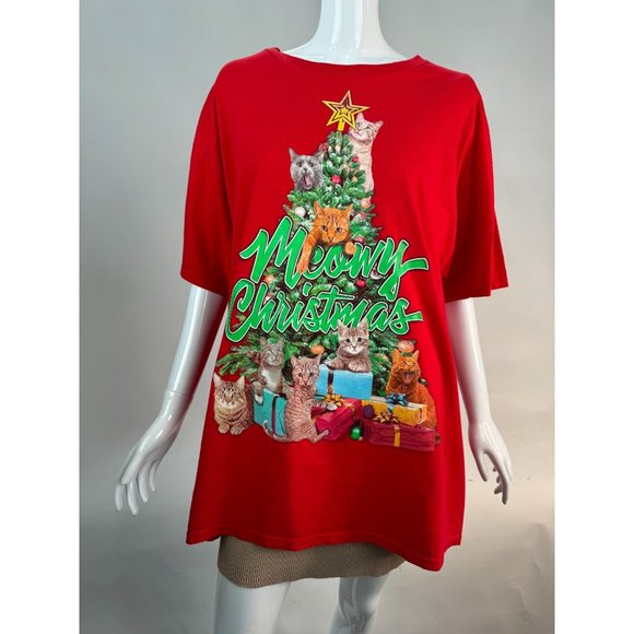 DEC 25TH Merry Christmas Cat Tree Ugly TShirt Contest XL RED COTTON - Picture 16 of 16